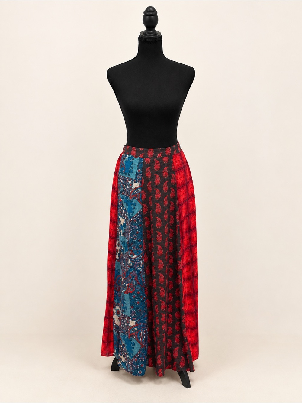 Natural Life Bohemian Patchwork Maxi Skirt in Red and Blue